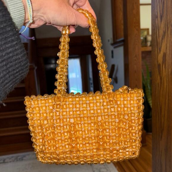 Vintage Acrylic Crystal Beaded Evening Bag Yellow - Picture 11 of 11
